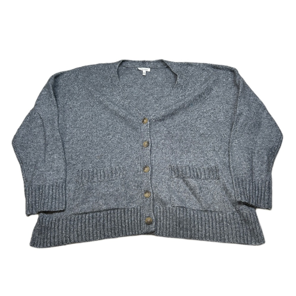 Ella Moss Cardigan Sweater Womens Large Gray Knit‎ Pockets Button Front Cozy